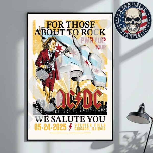 ACDC Chicago PWR Up North America Tour 2025 Event Poster At Soldier Field In Chicago Illinois On May 24th 2025 Home Decor Poster Canvas