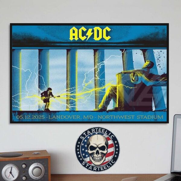 ACDC PWR Up Tour 2025 Event Poster At Pop Up Northwest Stadium In Landover MD On May 12th 2025 Home Decor Poster Canvas