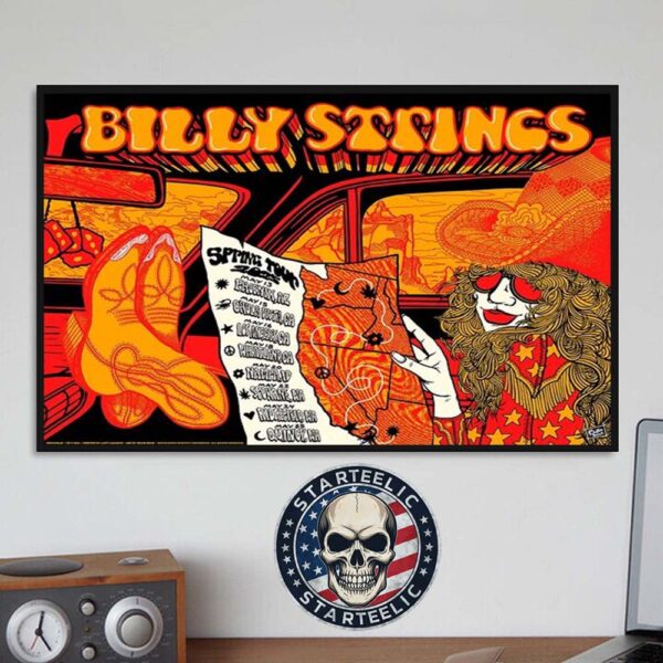 Billy Strings Spring Tour 2025 Event Poster Schedule On May 13 To May 25 2025 Art By Billie Buck Home Decor Poster Canvas