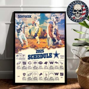 Dallas Cowboys NFL 2025 Schedule Game Days Home Decor Poster Canvas