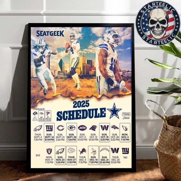 Dallas Cowboys NFL 2025 Schedule Game Days Home Decor Poster Canvas