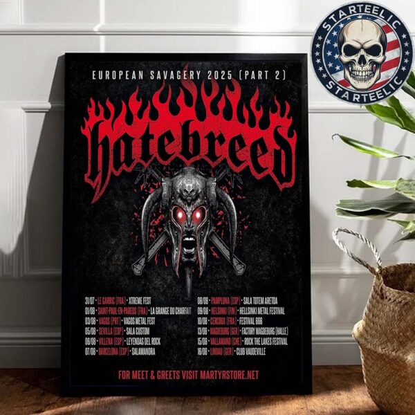 Hatebreed European Savagery Tour 2025 Part 2 Schedule Home Decor Poster Canvas