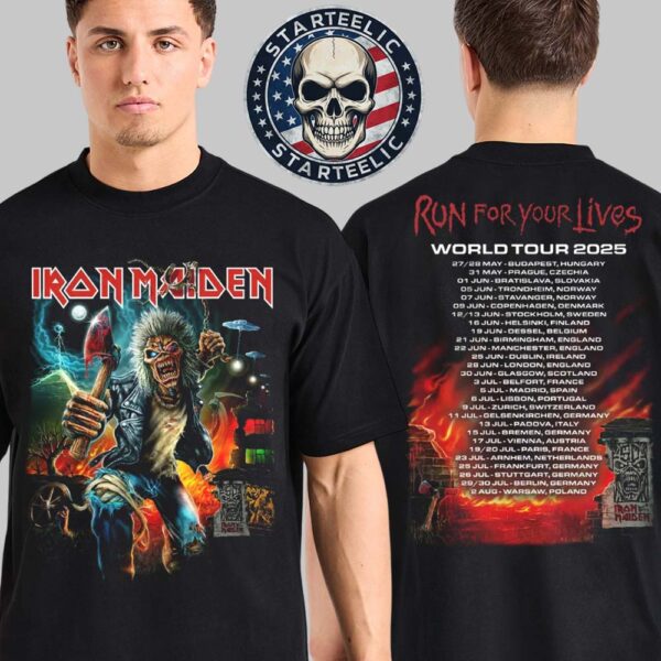 Iron Maiden Wolrd Tour 2025 Run For Your Lives 2025 Tour Schedule Tee Two Sided Unisex T-Shirt