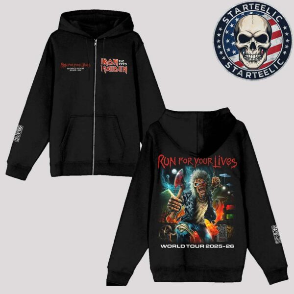 Iron Maiden Wolrd Tour 2025 Run For Your Lives 2025 Tour Unisex Zip Hoodie