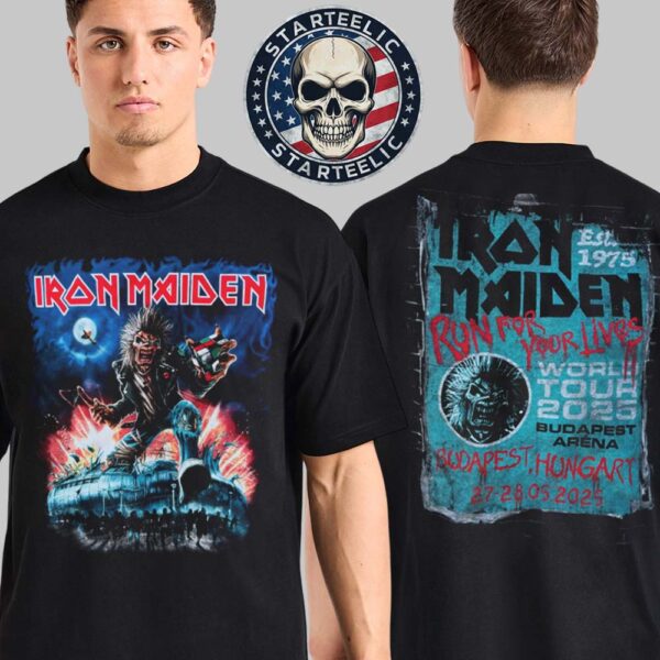 Iron Maiden World Tour 2025 Run For Your Lives Merch Tee At Budapest Arena In Budapest Hungary On May 27th And 28th 2025 Two Sided Unisex T-Shirt