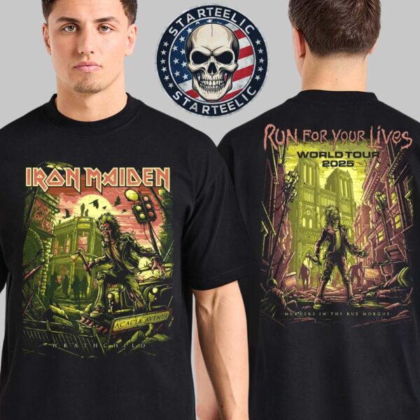 Iron Maiden World Tour 2025 Run For Your Lives Wrathchild Rue Morgue 2025 Tour Tee Two Sided Unisex T-Shirt