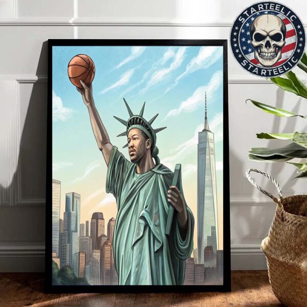 Jalen Brunson New York Knicks Statue Of Liberty Cover Nike Kobe 6 PE’s NBA 2025 Home Decor Poster Canvas