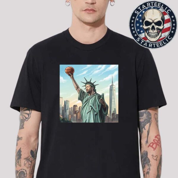 Jalen Brunson New York Knicks Statue Of Liberty Cover Nike Kobe 6 PE’s NBA 2025 Unisex T-Shirt