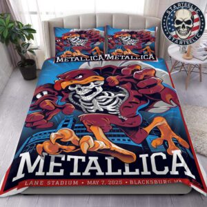 Metallica M72 Virginia Tech 2025 Tonight Poster At Lane Stadium In Blacksburg VA On May 7 2025 Skeleton Mascot HokieBird 2025 Bedding Set