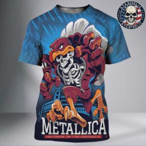 Metallica M72 Virginia Tech 2025 Tonight Poster At Lane Stadium In Blacksburg Virginia On May 7 2025 Skeleton Mascot HokieBird All Over Print Shirt