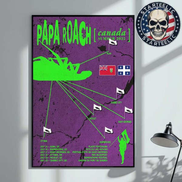 Papa Roach Canada Summer 2025 Tour Schedule On July 2025 Home Decor Poster Canvas