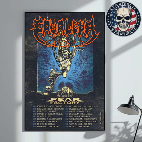 Cavalera With Fear Factory Event Poster Fall Headlining Tour 2025 Chaos A.D MMXXV Schedule Home Decor Poster Canvas