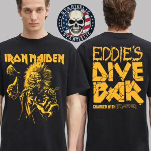 Iron Maiden Pop Up Tee Eddies Dive Bar Charged With Trooper For Fan Club Two Sided Unisex T-Shirt