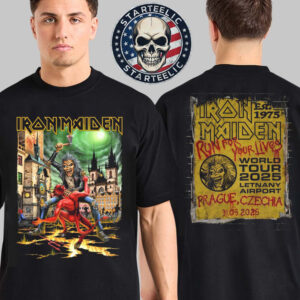 Iron Maiden World Tour 2025 Run For Your Lives 2025 Tour Prague Tee At Letnany Airport In Prague Czechia On May 31 2025 Two Sided Unisex T-Shirt