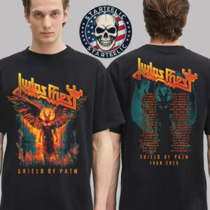 Judas Priest Shield Of Pain Tour 2025 Merch Winged Demon Tour Schedule Tee Two Sided Unisex T-Shirt