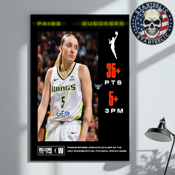 Paige Bueckers Dallas Wings Reach 35+ PTS And 5+ 3PM WNBA Home Decor Poster Canvas