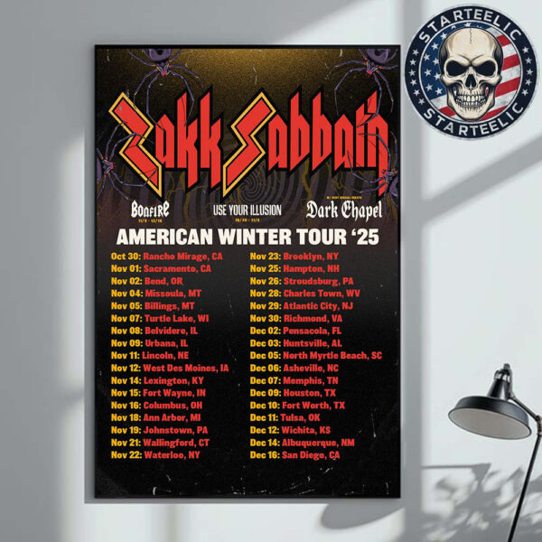 Zakk Sabbath American Winter Tour 2025 Schedule Date Lists Home Decor Poster Canvas